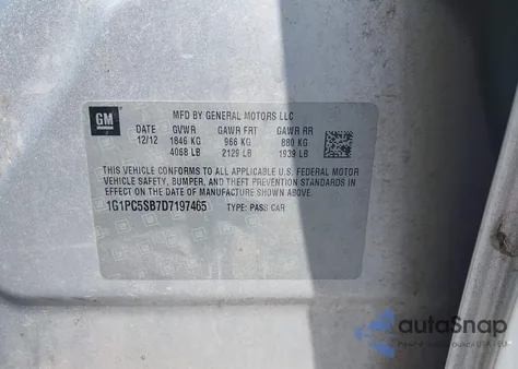 2013 Chevrolet Cruze 1Lt Auto from USA, damaged, VIN 1G1PC5SB7D7197465